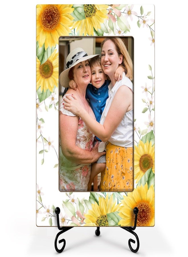 LWBEO Sunflower Picture Frame, Wooden Family Photo Frame Gift - 4x6 Vertical Stand - Perfect For Tabletop -37 - Image 1
